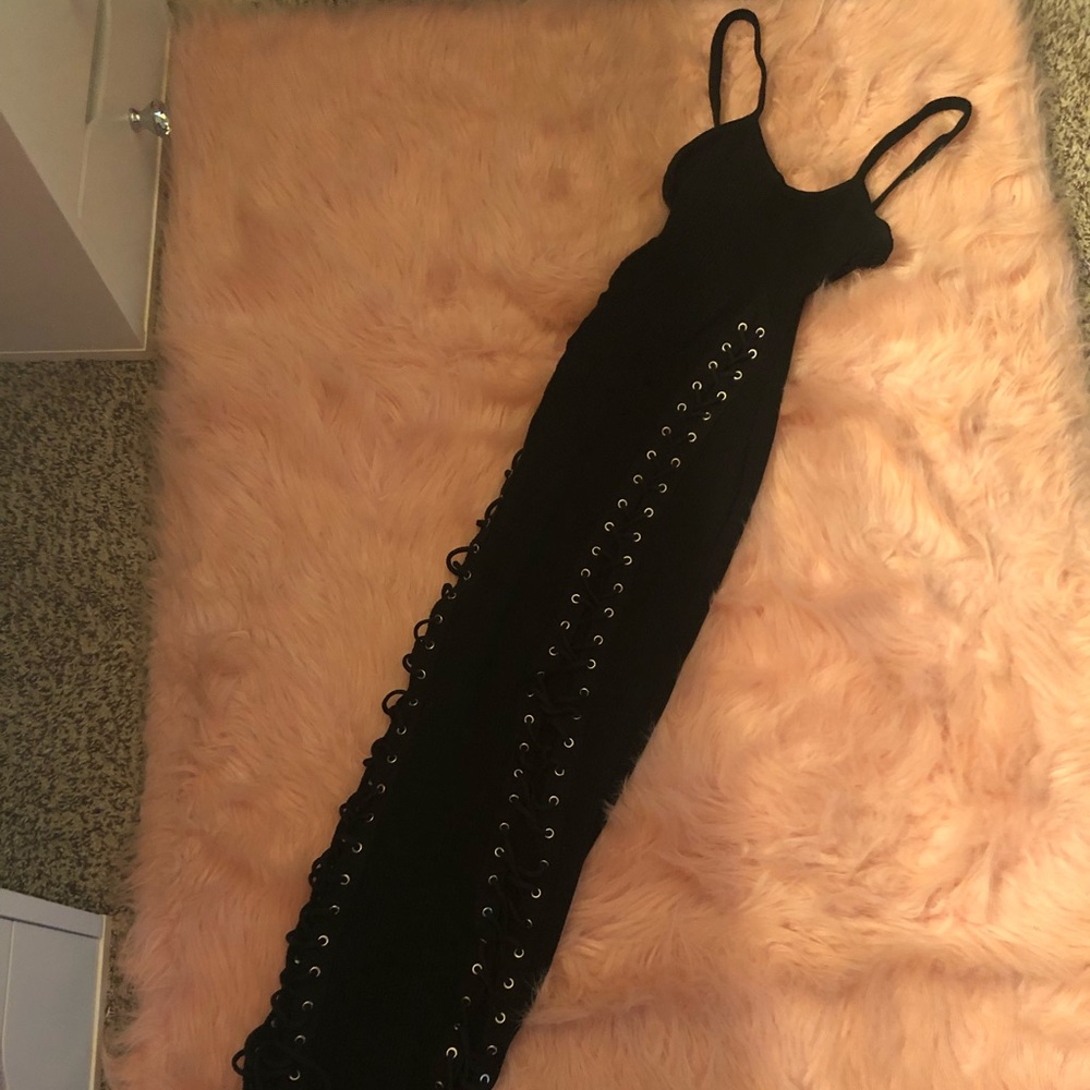 Black lace up dress